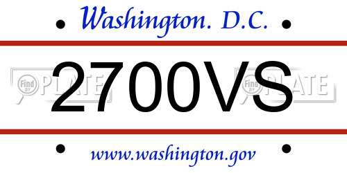 2700VS District Of Columbia License Plate