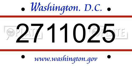 2711025 District Of Columbia License Plate