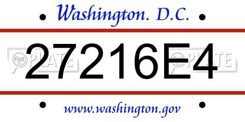 27216E4 District Of Columbia License Plate