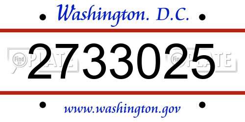 2733025 District Of Columbia License Plate