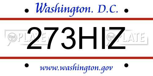 273HIZ District Of Columbia License Plate