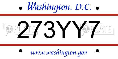 273YY7 District Of Columbia License Plate
