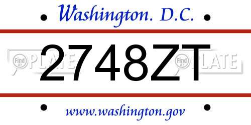 2748ZT District Of Columbia License Plate