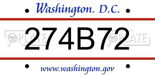 274B72 District Of Columbia License Plate