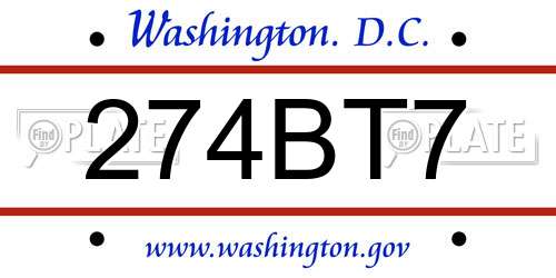 274BT7 District Of Columbia License Plate