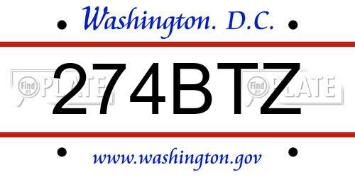 274BTZ District Of Columbia License Plate