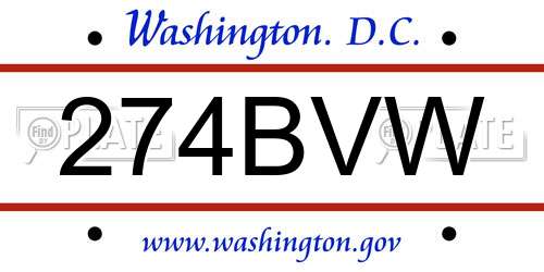 274BVW District Of Columbia License Plate
