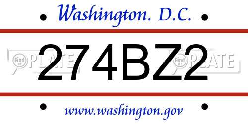 274BZ2 District Of Columbia License Plate