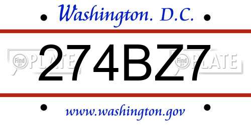 274BZ7 District Of Columbia License Plate