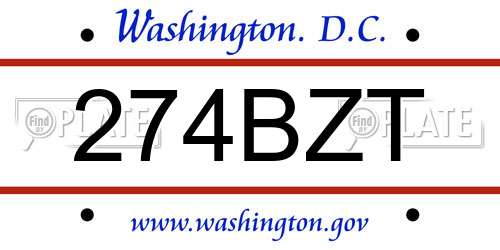 274BZT District Of Columbia License Plate
