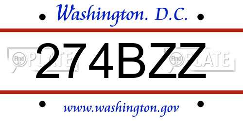 274BZZ District Of Columbia License Plate