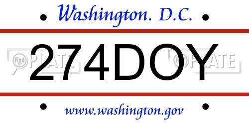 274DOY District Of Columbia License Plate