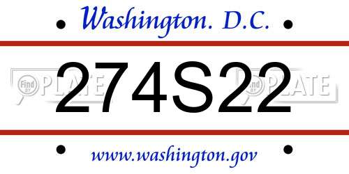 274S22 District Of Columbia License Plate