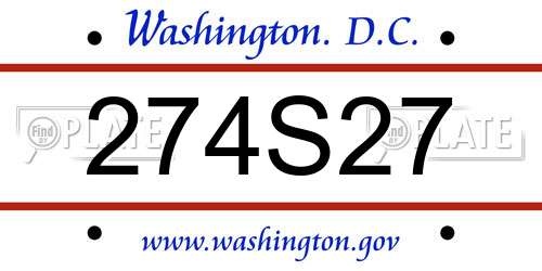 274S27 District Of Columbia License Plate