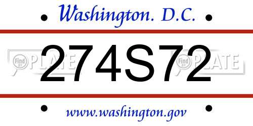 274S72 District Of Columbia License Plate