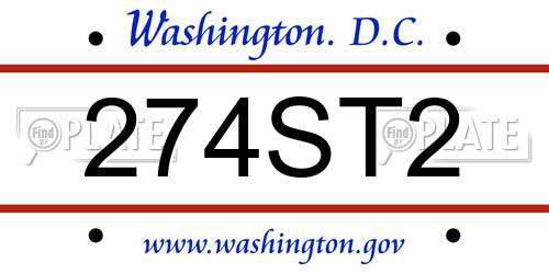 274ST2 District Of Columbia License Plate