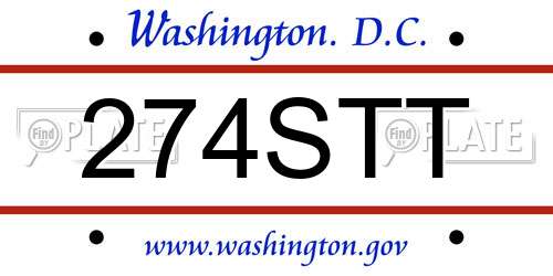 274STT District Of Columbia License Plate