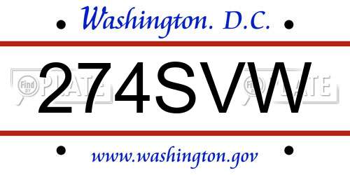 274SVW District Of Columbia License Plate