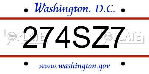 274SZ7 District Of Columbia License Plate