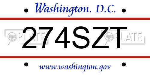 274SZT District Of Columbia License Plate