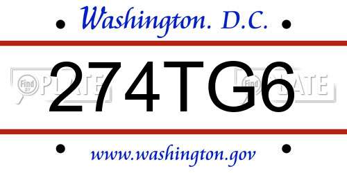 274TG6 District Of Columbia License Plate