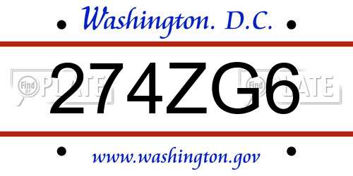 274ZG6 District Of Columbia License Plate
