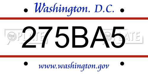 275BA5 District Of Columbia License Plate