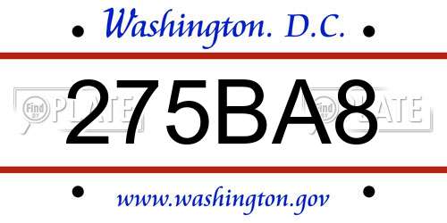 275BA8 District Of Columbia License Plate