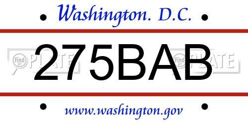 275BAB District Of Columbia License Plate