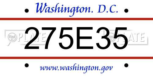 275E35 District Of Columbia License Plate