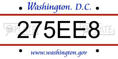275EE8 District Of Columbia License Plate
