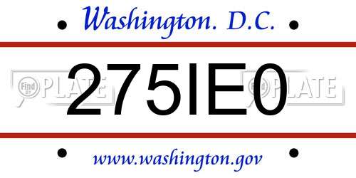 275IE0 District Of Columbia License Plate