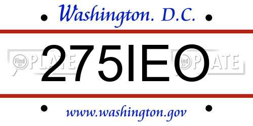 275IEO District Of Columbia License Plate