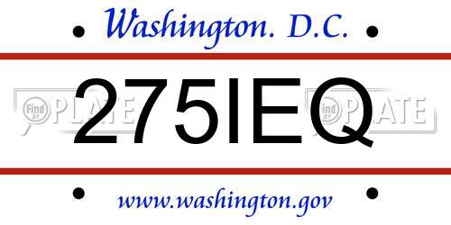275IEQ District Of Columbia License Plate