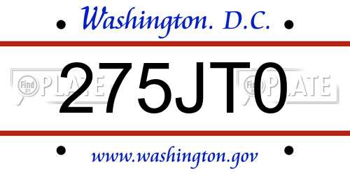 275JT0 District Of Columbia License Plate
