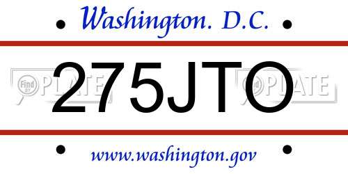275JTO District Of Columbia License Plate