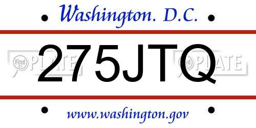 275JTQ District Of Columbia License Plate
