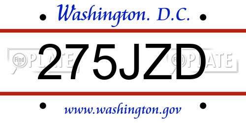 275JZD District Of Columbia License Plate