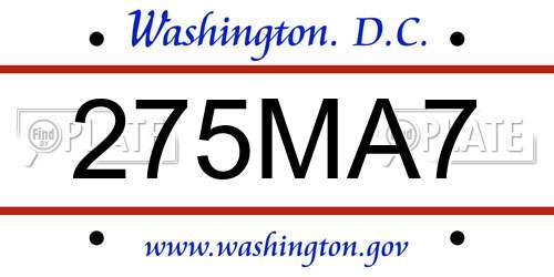 275MA7 District Of Columbia License Plate