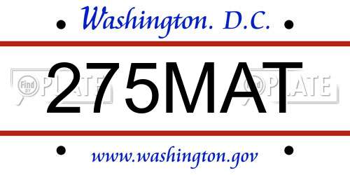 275MAT District Of Columbia License Plate