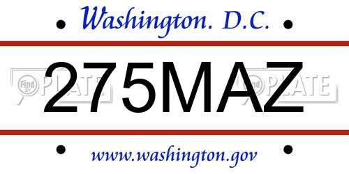 275MAZ District Of Columbia License Plate