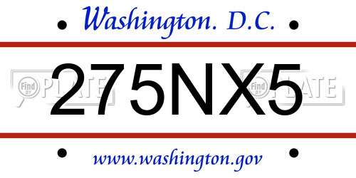 275NX5 District Of Columbia License Plate