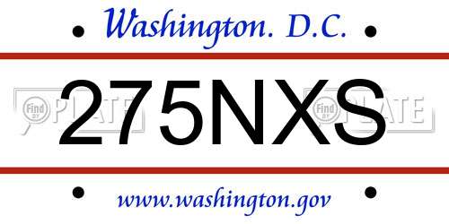 275NXS District Of Columbia License Plate