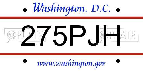 275PJH District Of Columbia License Plate