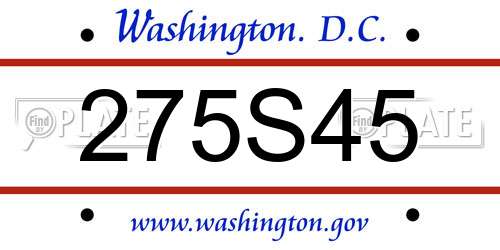 275S45 District Of Columbia License Plate