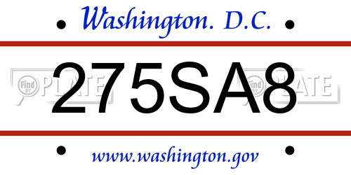 275SA8 District Of Columbia License Plate