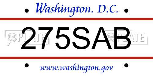 275SAB District Of Columbia License Plate