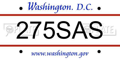 275SAS District Of Columbia License Plate