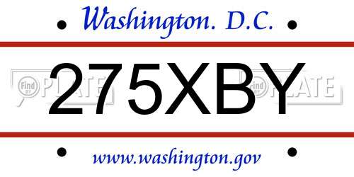 275XBY District Of Columbia License Plate
