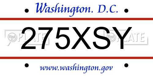 275XSY District Of Columbia License Plate